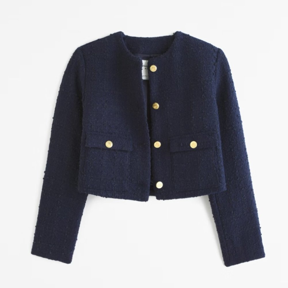 Abercrombie Collarless Tweed Jacket - Navy Blue & Gold
